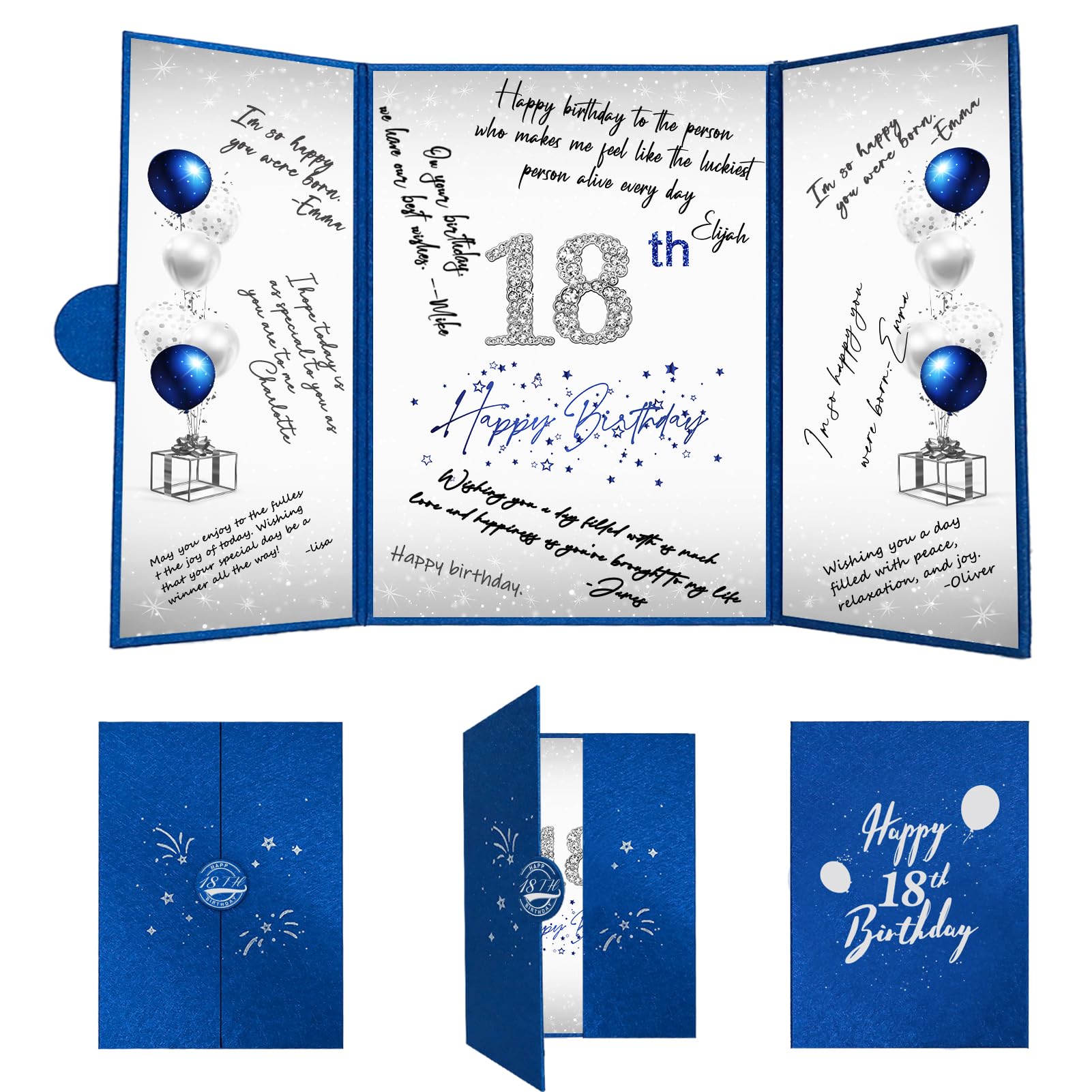 Crenics 18th Birthday Decorations for Boy or Girls, Creative 18th Birthday Guest Book Alternative, Blue and Silver 18 Birthday Signature Book 18 x 12 inch, Great 18 Birthday Gifts