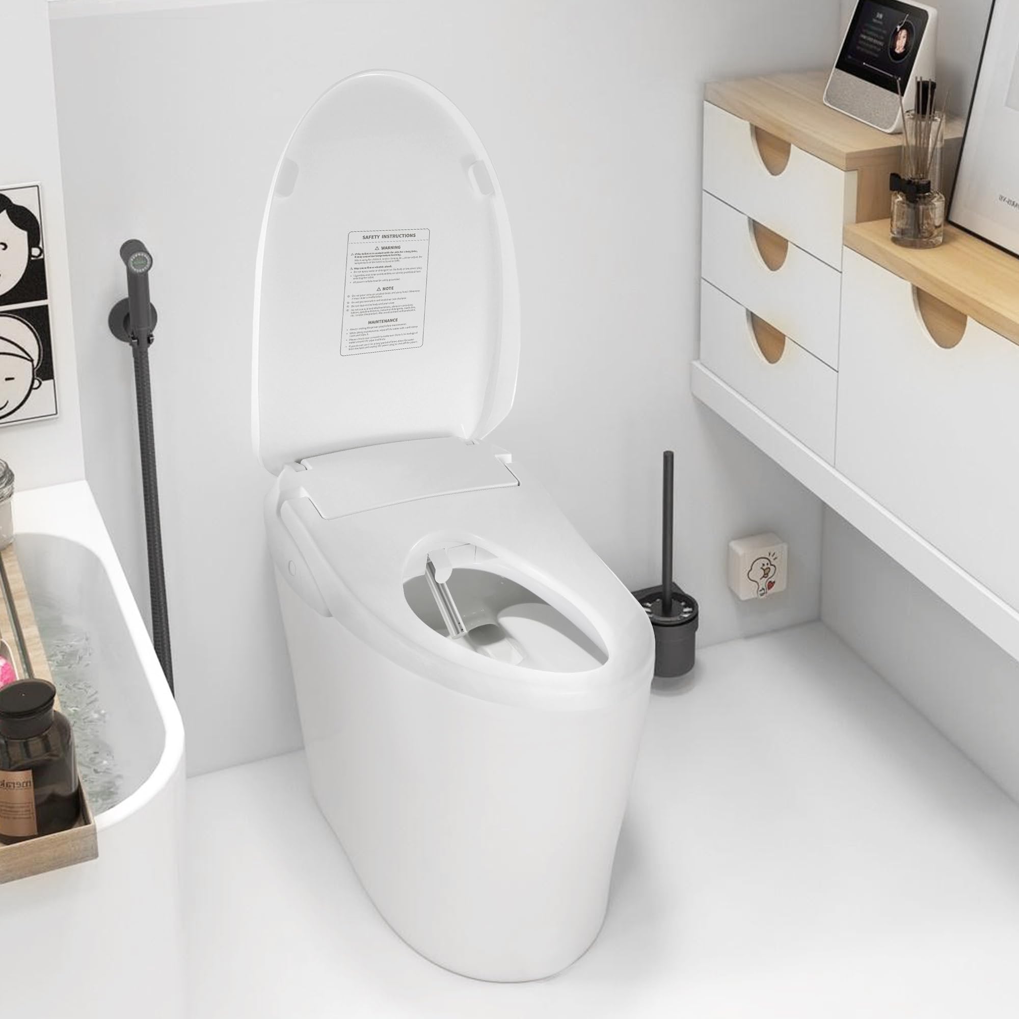 Remote Controlled Electric Bidet Seat for Elongated Toilets, Featuring Electronic Heated Seat, Multiple Spray Modes, Warm Air Dryer, and Adjustable Stainless-Steel Nozzle