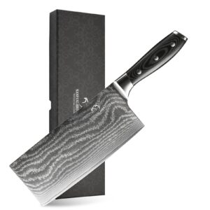 damascus cleaver knife, 7 inch professional kitchen knife with non-slip micarta wood ergonomic handle, all purpose chef knife meat cleaver vegetables chopping, razor sharp lightweight