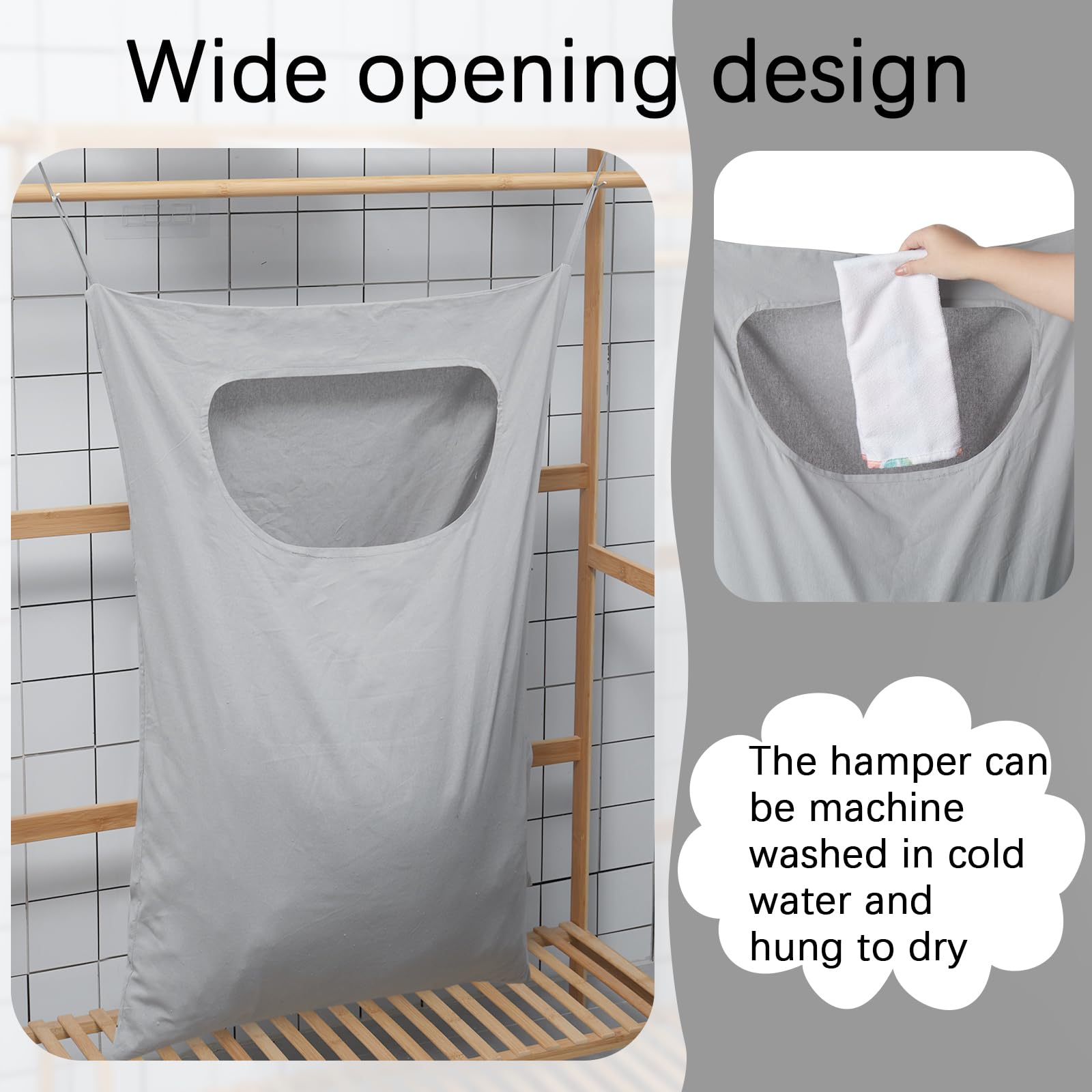 Wovnet 2 Pcs Large Hanging Laundry Hamper Bag 28 x 35 in over the Door Hamper Space Saving Hanging Laundry Bag Hanging Laundry Basket with Hanging Hooks for Wall Dirty Clothes Storage RV Room, 2 Color