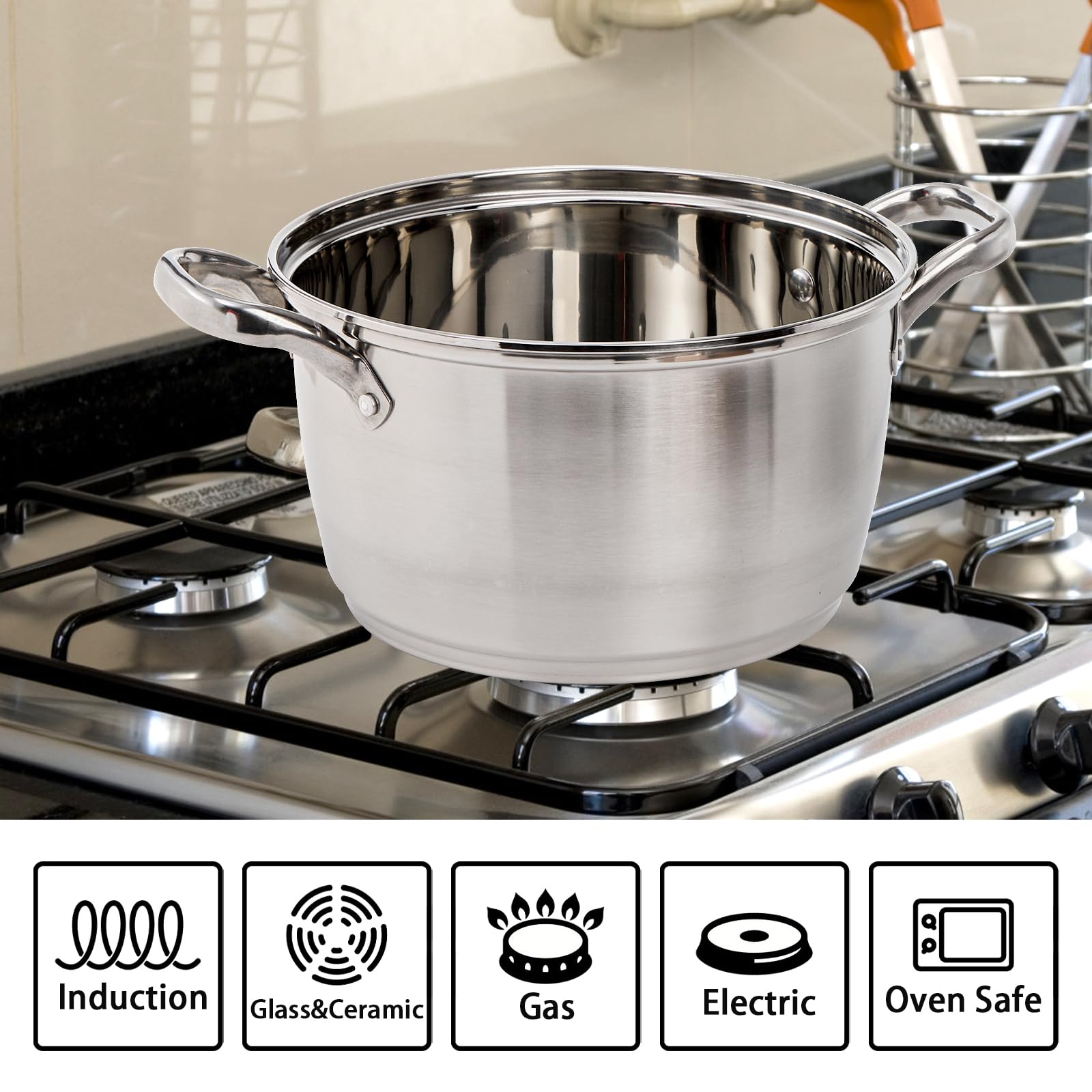 TOPZEA 5.3 Quart Stainless Steel Stockpot with Glass Lid, Tri-Ply Stainless Clad Stock Soup Pot SaucePan, Induction Pots Kitchen Cookware, Compatible with All Cooktops, Oven & Dishwasher Safe