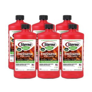 sterno fire starter fluid gel green firestarter for instant flame, concentrated ethanol fuel for camp fire or fireplace, all-weather ethanol burner for indoor & outdoor, 16 oz each, pack of 6 bottles