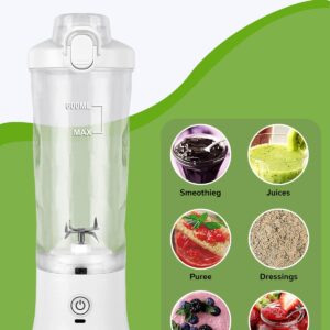 Portable Blender 20oz Large Capacity, 6 Blades Mini Blender for Shakes and Smoothies, BPA Free Personal Blender with Rechargeable USB, Fresh Juice Blender for On the Go, White