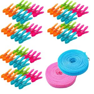 72pcs colorful clothes pins, springs laundry clothespins, plastic air-drying sock clips closing chip snack bags clip - 2pcs clothes line outdoors 5m for travel