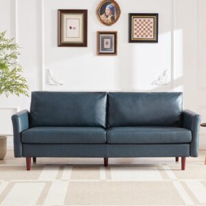 WILLOVE 80'' Faux Leather Sofa, 3 Seater Leather Couch with Cozy Wide Seats and Padded Cushions, Mid-Century Modern Loveseat Couches for Living Room, Easy Assembly, Blue