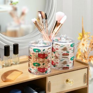 Christmas Gingerbread Winter Drink Qtip Dispenser Apothecary Jars Bathroom Qtip Holder Storage Canister Plastic Jar 10 Oz for Cotton Ball Swab Round Pads Floss 4pcs