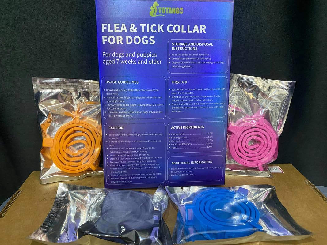 4 Pack Flea Collar for Dogs, 8 Months Flea and Tick Collar for Dogs Puppies, Flea and Tick Prevention for Dogs, Adjustable Waterproof Dog Flea Collar, Dog Flea Tick Treatment-Black Blue Pink Orange