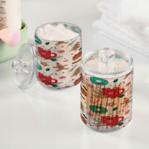 Christmas Gingerbread Winter Drink Qtip Dispenser Apothecary Jars Bathroom Qtip Holder Storage Canister Plastic Jar 10 Oz for Cotton Ball Swab Round Pads Floss 4pcs