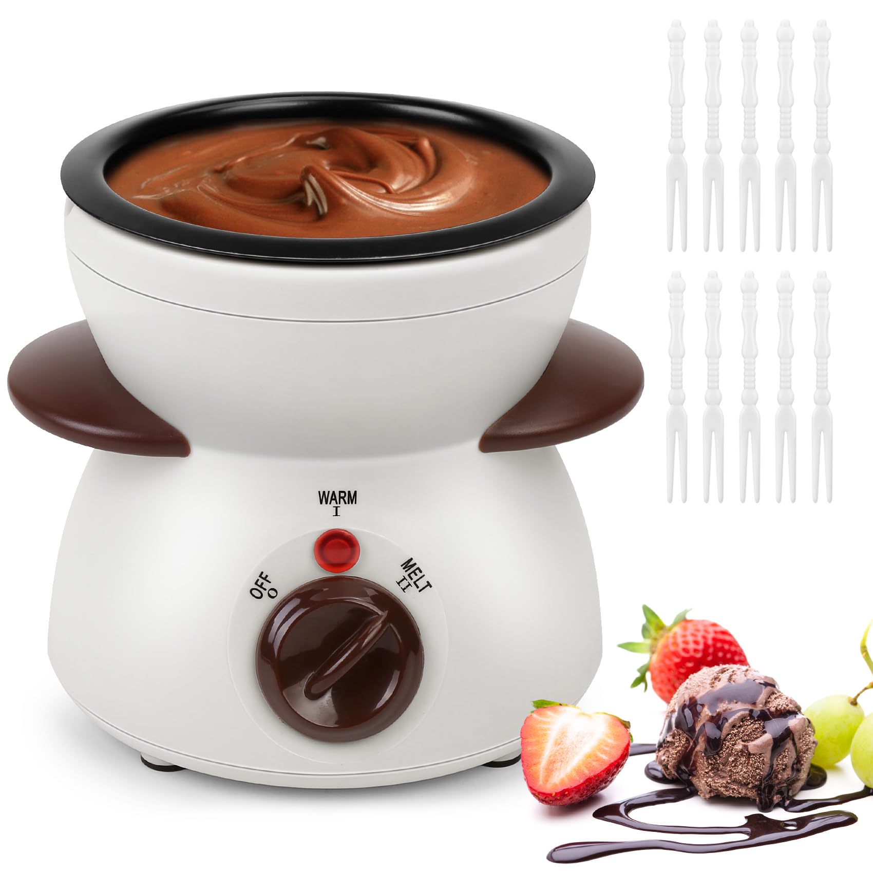 Mini Chocolate Melting Pot, Chocolate Fondue Fountain, 8.79OZ Warmer Machine for Milk Chocolate, Cheese, Butter, Candy (White)