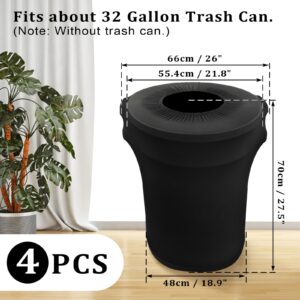 BSTKEY 32 Gallon Stretch Spandex Trash Can Cover, 4 Pack Outdoor Fitted Waste Container Cover Round Garbage Can Covers for Wedding Party Fundraiser Decor, without Trash Can (Black)