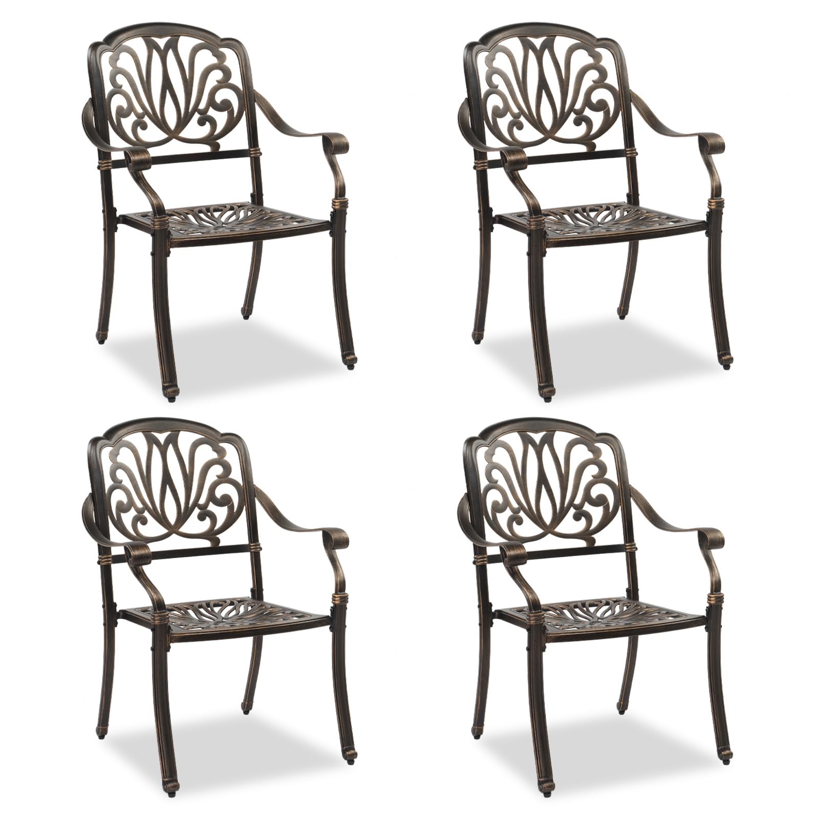 VINGLI Outdoor Dining Chairs Set of 4 Aluminum Patio Chairs, Cast Aluminum Patio Furniture Metal Outdoor Chairs for Backyard, Poolside, Balcony Bronze