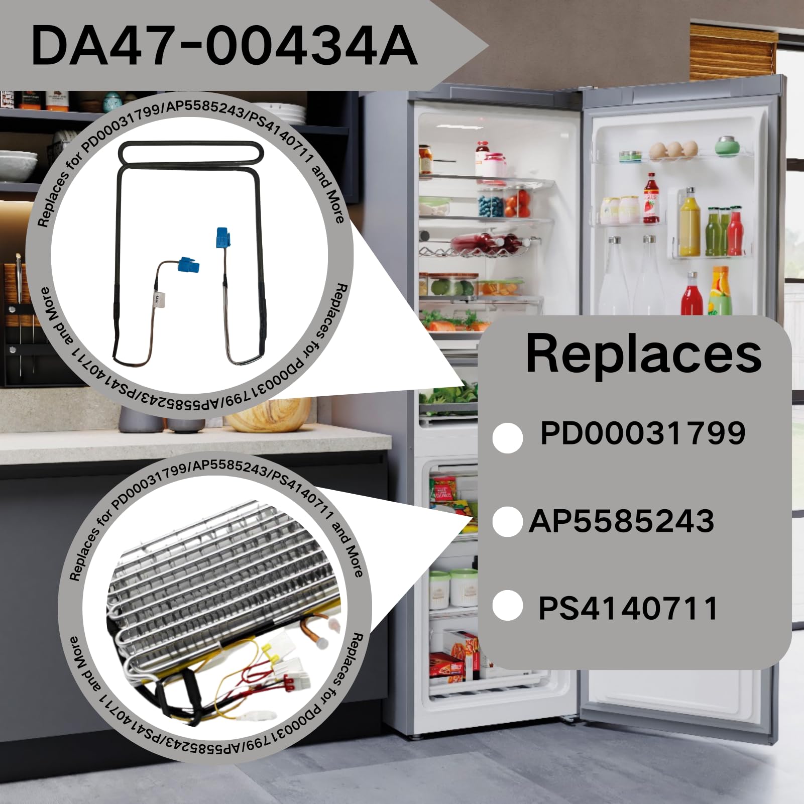 DA47-00434A Defrost Heater Assembly Compatible with Samsung RF23HSESBSRAA0001/RF25HMEDBWW/AA-00/RF4267HARS/XAA-02 Replaces for PD00031799/AP5585243/PS4140711 and More