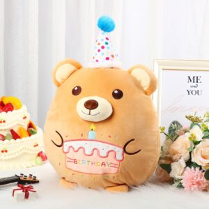 Leyndo 16 Inch Birthday Stuffed Animals Cute Bear Plush Throw Pillow Birthday Plush Gift Soft Bear Pillow Plushie for Kids Adults Birthday Party Favor Gift Sofa Bedroom Decorations