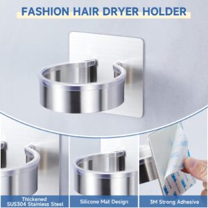 Oukimly Hair Dryer Holder Wall Mounted, Blow Dryer Holder, Stainless Steel Hair Tool Organizer, Adhesive Hairdryer Holder for Bathroom Barber Shops, Hair Dryer Storage, No Drilling