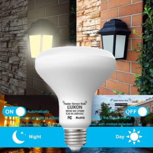 LUXON 9W BR30 Radar Motion Sensor Light Bulbs, Detector Dusk to Dawn 90W Equivalent,Smart Led Lamp Lighting,Indoor Outdoor Auto On/Off E26 Base Soft White 2700K