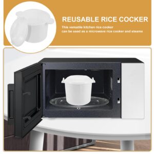 Cabilock Small Rice Cooker Microwave Rice Cooker Rice Steamer: 3L Round Microwave Food Container Microwaveable Rice Pasta Cooker Includes Microwave Rice Steamer for Kitchen Cooking White