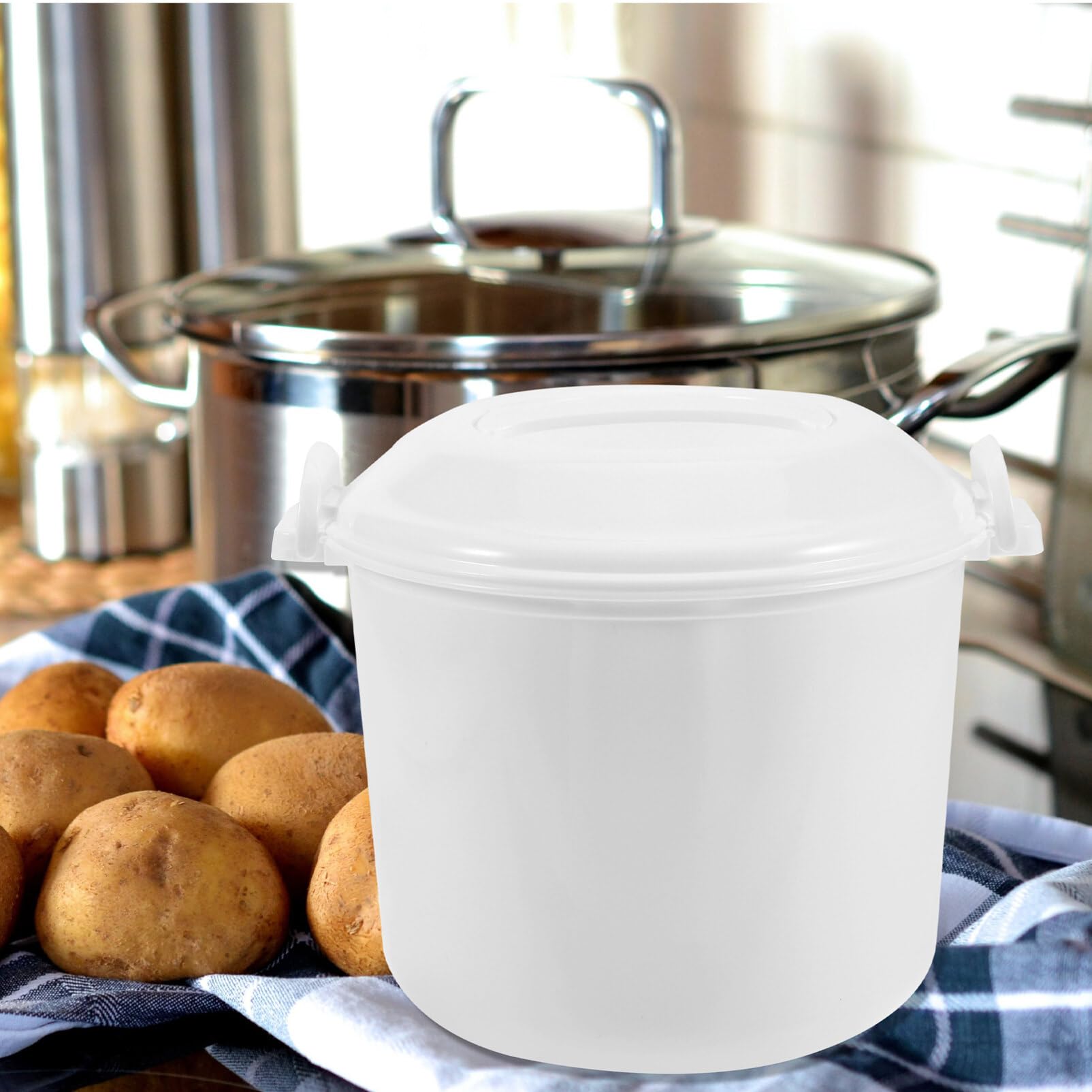 Cabilock Small Rice Cooker Microwave Rice Cooker Rice Steamer: 3L Round Microwave Food Container Microwaveable Rice Pasta Cooker Includes Microwave Rice Steamer for Kitchen Cooking White