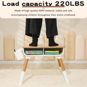 Kids Study Desk And Chair Set Height Adjustable Graffiti Desktop Storage Drawer Storage Basket non slip legs Suitable for Maximum Weight of 220 Pounds Suitable for Kids Desk Ages 2-10(Woodr 2Chair)