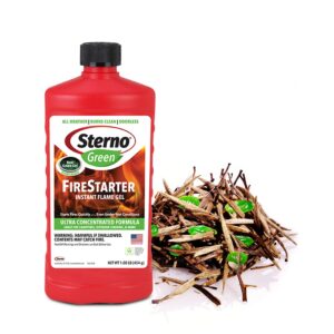 Sterno Fire Starter Fluid Gel Green Firestarter for Instant Flame, Concentrated Ethanol Fuel for Camp Fire or Fireplace, All-Weather Ethanol Burner for Indoor & Outdoor, 16 Oz Each, Pack of 6 Bottles