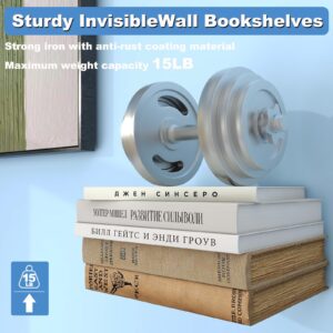 FENTEC Floating Book Shelves for Wall, Wall Mounted Invisible Floating Bookshelf, Heavy-Duty Hanging Bookshelves, Hidden Book Shelf Metal Wall Book Holder for Bedroom Home Office, 6-Pack White