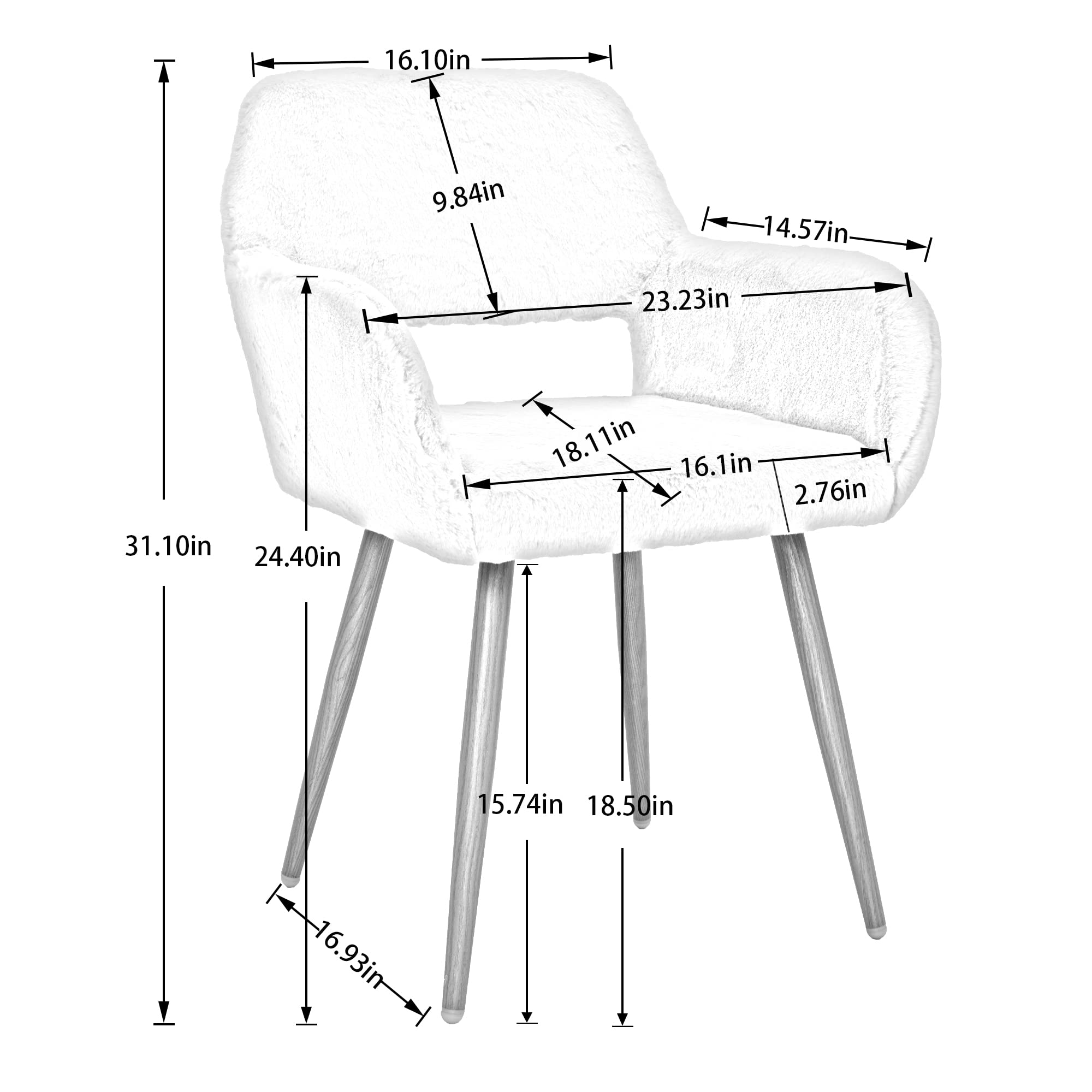 Desk Chair No Wheels Comfy Desk Chair with Metal Legs Faux Fur Task Chair/Arm Chair/Computer Chair/Makeup Chair for Bedroom Living Room,Reading Room,Modern Home Office Desk Chair for Girls Women