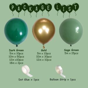 MOMOSHERO 137Pcs Green and Gold Balloons Arch Garland Kit, Dark Emerald Green Hunter Forest Sage Green Metallic Gold Balloon for Birthday Wedding Christmas Jungle Safari Baby Shower Party Decorations