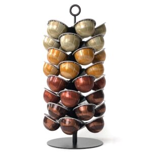 xympo coffee pod carousel for nespresso vertuo capsules, holds 40 pods, 360° rotating stand, metal (black)