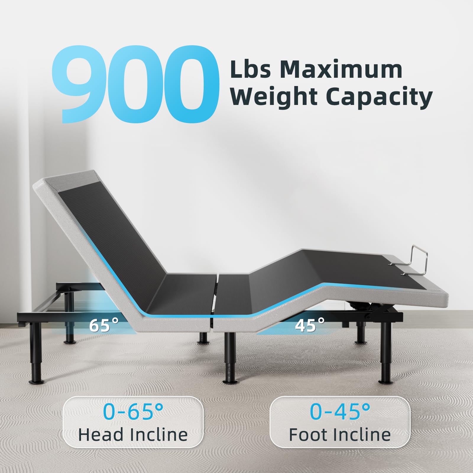 Full Adjustable Bed Base Frame, Massage & Wireless Remote, Dual USB Ports,Ergonomic Upholstered Bed Frame, Lift Motor, Under Bed Lighting, Independent Head and Foot Tilt