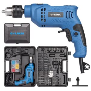 g laxia hammer drill, 4.5a 1/2 corded hammer kit, 0-3000rpm variable speed impact drill with 105pcs drill bit set, carrying case included