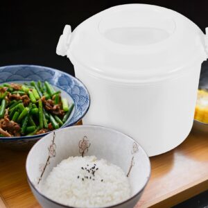 Cabilock Small Rice Cooker Microwave Rice Cooker Rice Steamer: 3L Round Microwave Food Container Microwaveable Rice Pasta Cooker Includes Microwave Rice Steamer for Kitchen Cooking White