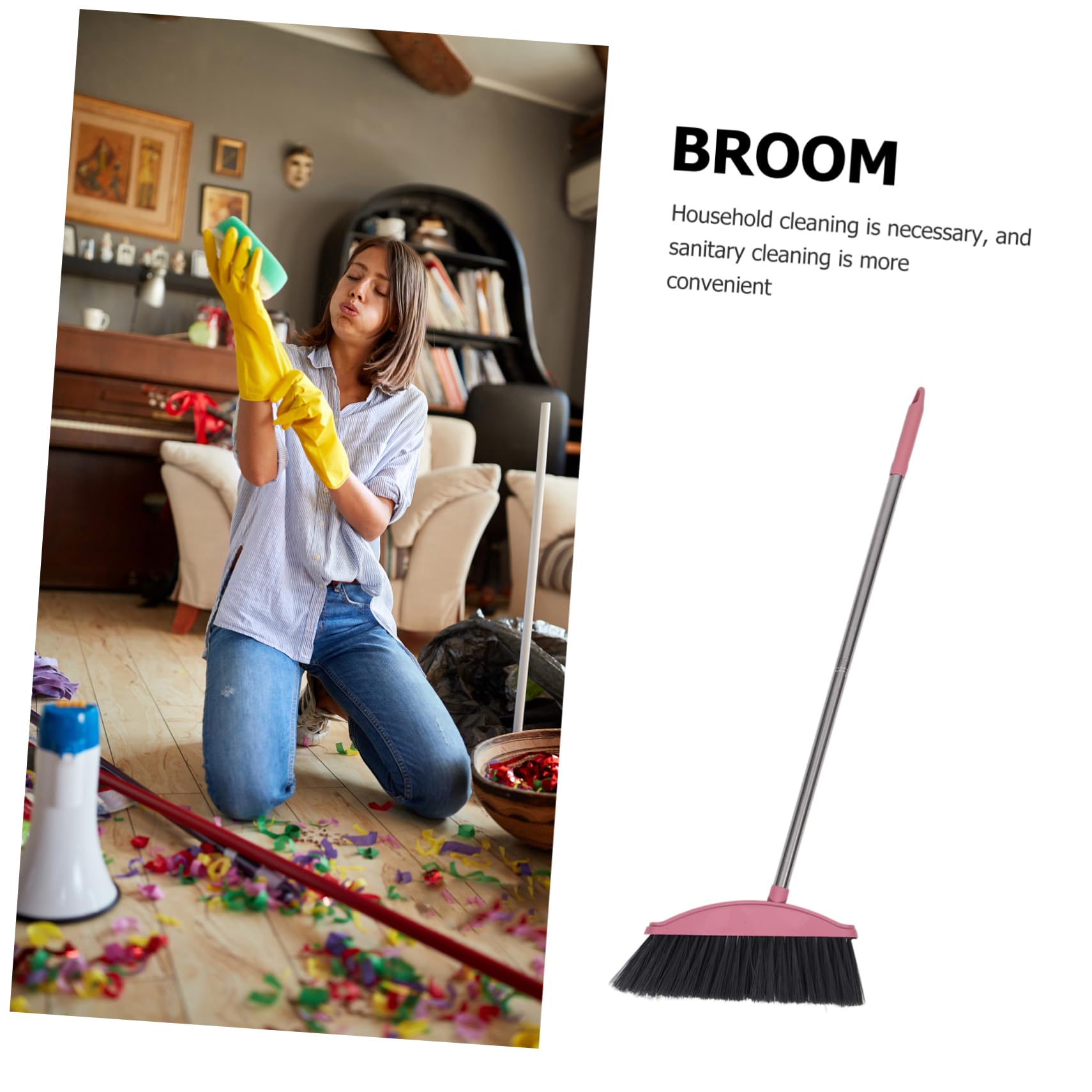 HOLIDYOYO Outdoor Indoor Broom for Floor Cleaning Collapsible Long Handle Angle Brooms Heavy Duty for Home Garage Kitchen Office Courtyard Lobby Lawn Concrete Pink