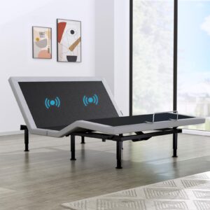 full adjustable bed base frame, massage & wireless remote, dual usb ports,ergonomic upholstered bed frame, lift motor, under bed lighting, independent head and foot tilt