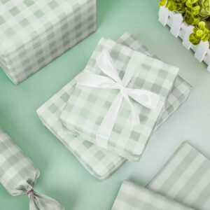 Whaline 100 Sheets Sage Green Buffalo Plaid Tissue Paper Mint Green Checkered Gift Wrapping Tissue DIY Art Craft Tissue Paper for Wedding Birthday Baby Shower Bouquet, 13.7 x 19.6 Inch