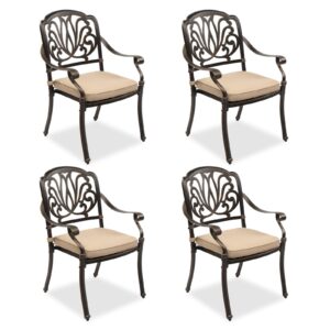 vingli outdoor dining chairs set of 4 aluminum patio chairs, cast aluminum patio furniture aluminum outdoor chairs for backyard, poolside, balcony bronze (with cushion)