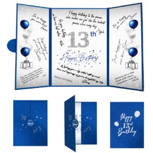 crenics 13th birthday decorations for boy or girls, creative 13th birthday guest book alternative, blue and silver 13 birthday signature book 18 x 12 inch, great 13 birthday gifts