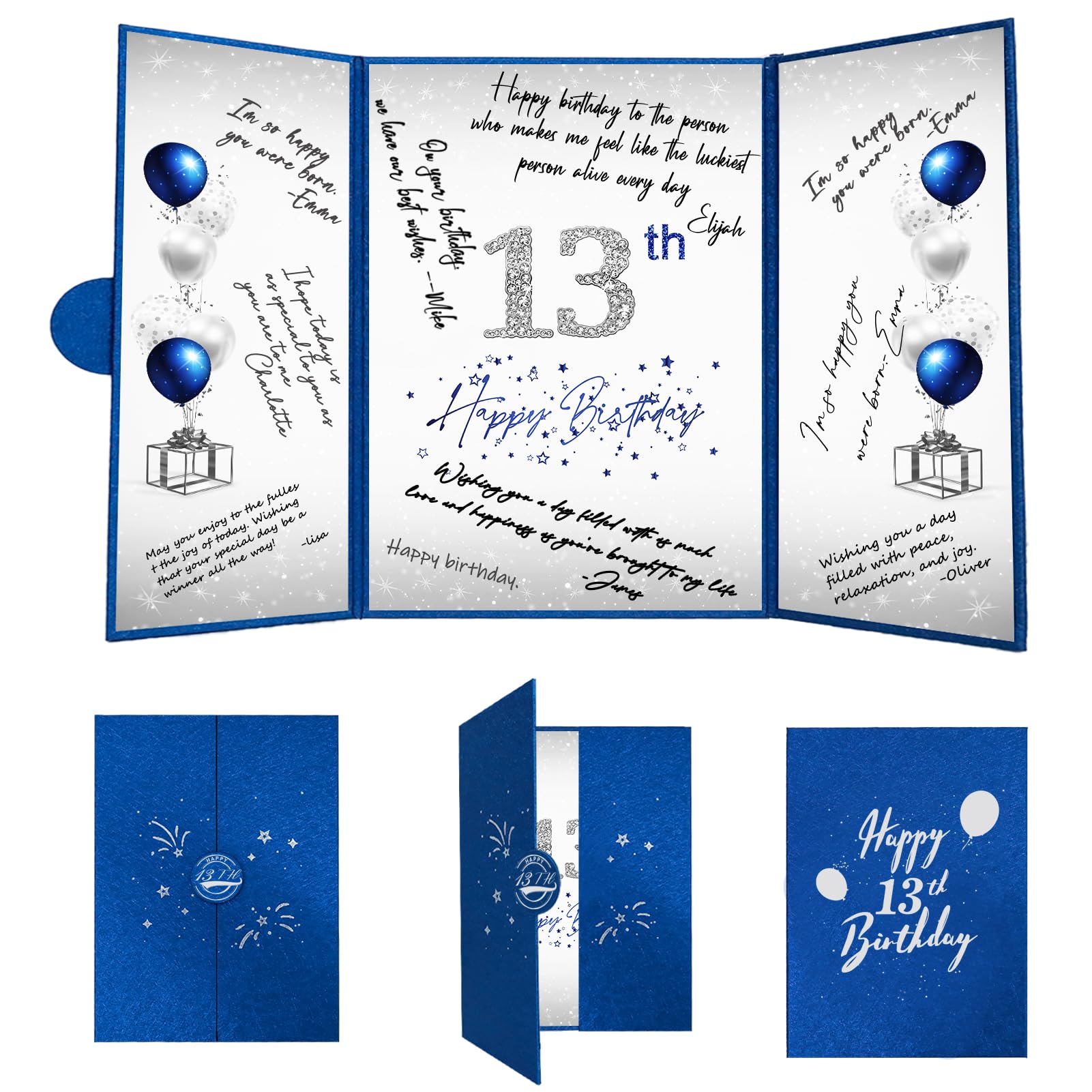 Crenics 13th Birthday Decorations for Boy or Girls, Creative 13th Birthday Guest Book Alternative, Blue and Silver 13 Birthday Signature Book 18 x 12 inch, Great 13 Birthday Gifts