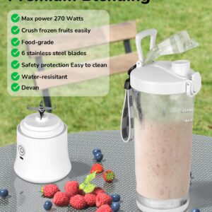 Portable Blender 20oz Large Capacity, 6 Blades Mini Blender for Shakes and Smoothies, BPA Free Personal Blender with Rechargeable USB, Fresh Juice Blender for On the Go, White