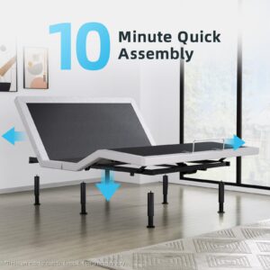 Full Adjustable Bed Base Frame, Massage & Wireless Remote, Dual USB Ports,Ergonomic Upholstered Bed Frame, Lift Motor, Under Bed Lighting, Independent Head and Foot Tilt