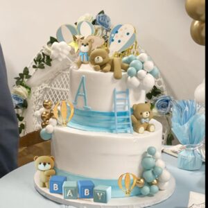 Bear Cake Toppers Bear Balls Cake Decorations with BABY Letters for Boy Girl Baby Shower Birthday Party Decorations (Blue)