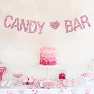 Candy Bar Banner, Engagement Wedding/Girls Birthday/Bride to Be/Bachelorette Party Bunting Hanging Bunting Decorations Supplies - Pink Glitter