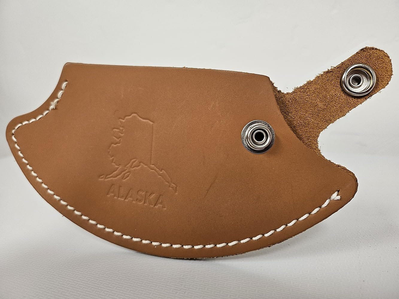 Diamond Single Genuine Leather Ulu Sheath, Stamped "Alaska", For an Inupiat Knife (Light)