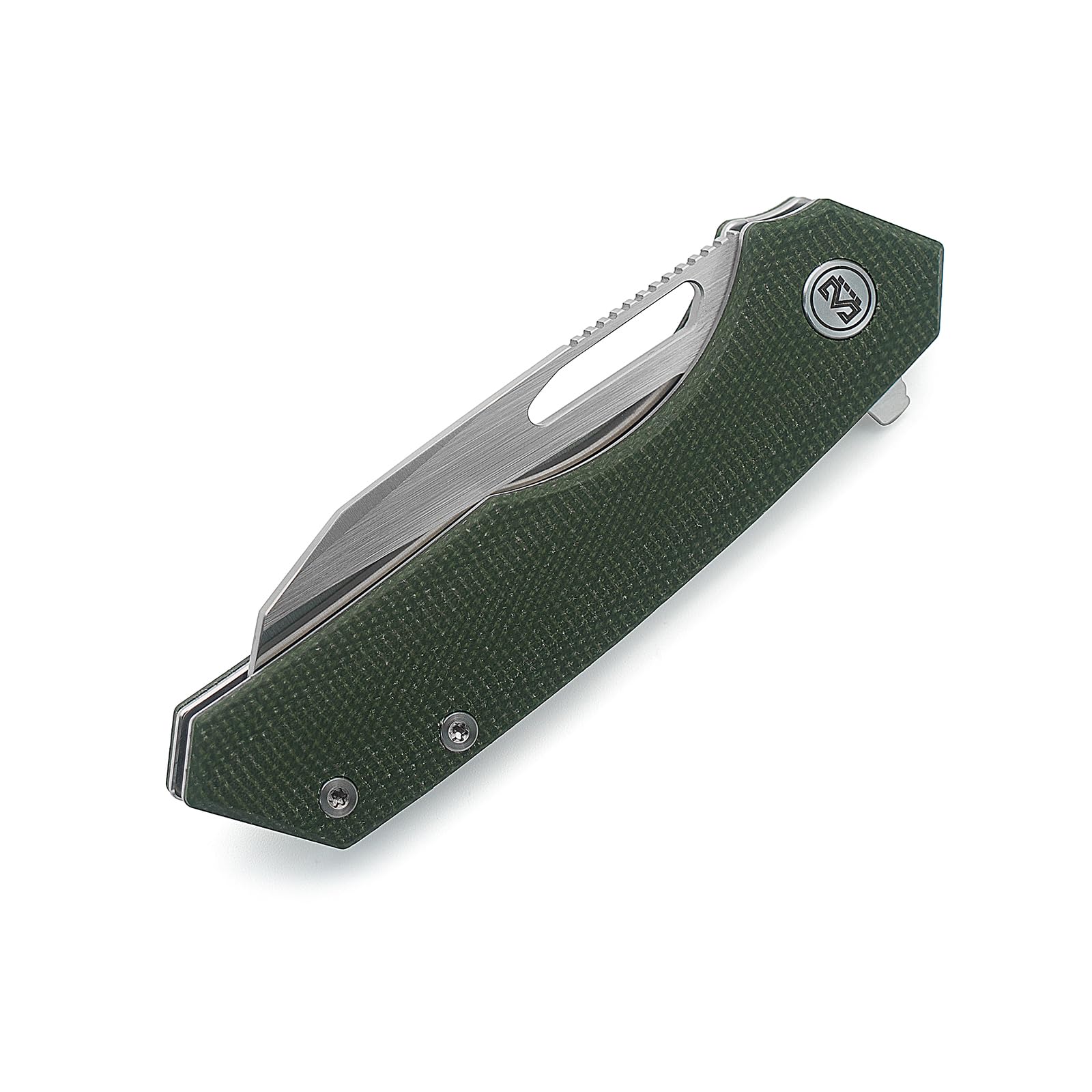 Miguron Knives M Keryx Flipper Folding Knife 3.17" Satin 14C28N Blade Green Micarta Handle With Titanium Pocket Clip Camping Hiking Pocket Knife MGR-813MGN