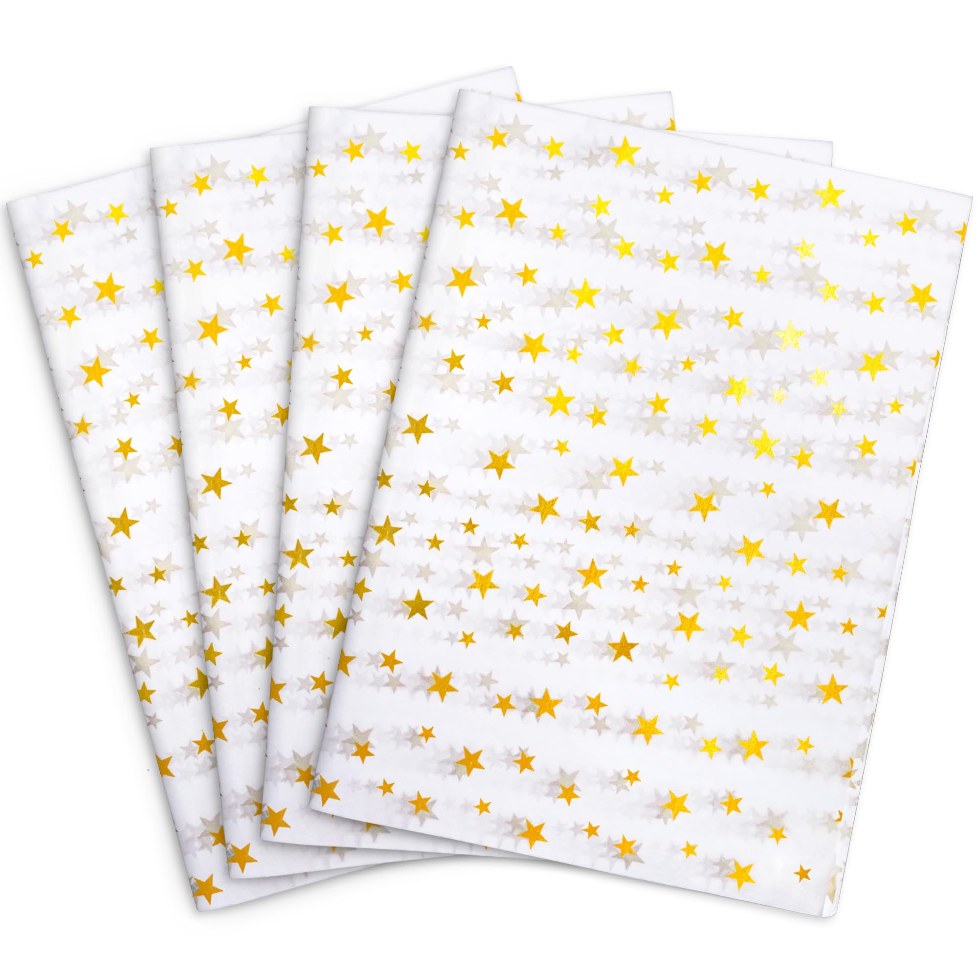 MR FIVE 100 Sheets Gold Star Tissue Paper Bulk,20" x 14",Gold Star Tissue Paper for Gift Bags,Gold Star Tissue Paper for Birthday,Holiday,Weddings,Baby Shower,Mother's Day (White with Gold Star)