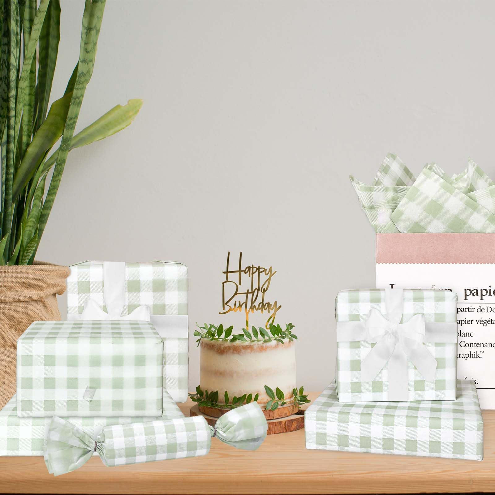 Whaline 100 Sheets Sage Green Buffalo Plaid Tissue Paper Mint Green Checkered Gift Wrapping Tissue DIY Art Craft Tissue Paper for Wedding Birthday Baby Shower Bouquet, 13.7 x 19.6 Inch