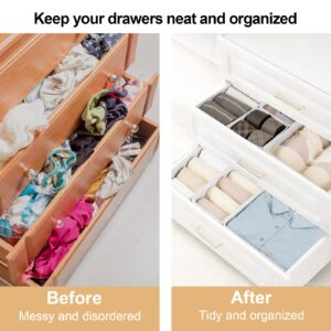 Fordonral 16 Pcs Drawer Organizer,Fabric Closet Organizer and Storage Baskets,Foldable Drawer Divider for Clothing,Sock,Ties,Underwear Drawer Organizers,Cabinet Storage Boxes (White)