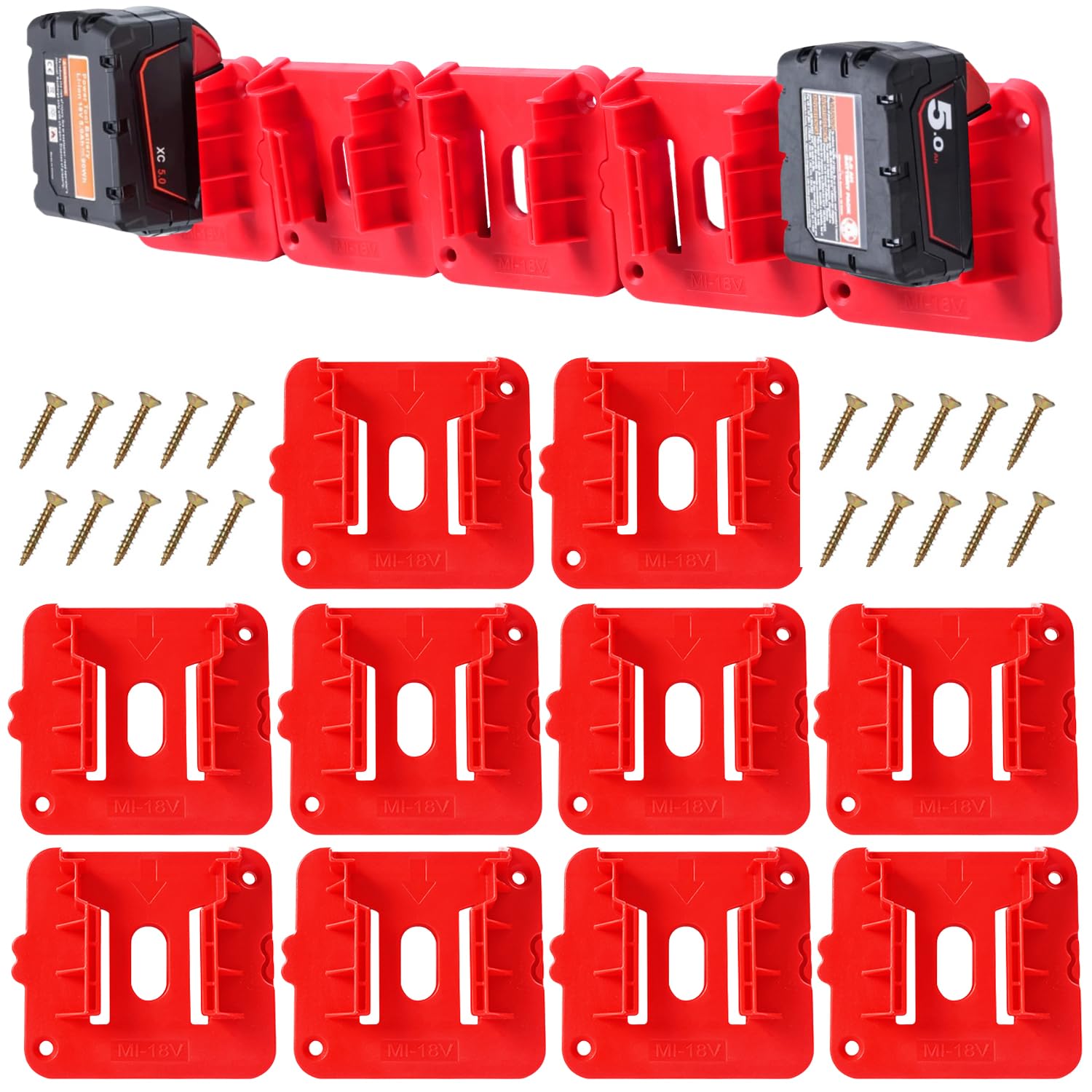 KETTKEL Milwaukee M18 Battery Holder,Wall Mount 18v Milwaukee Battery Storage Case Tool Holder For Shelf Work Van Toolbox (10)