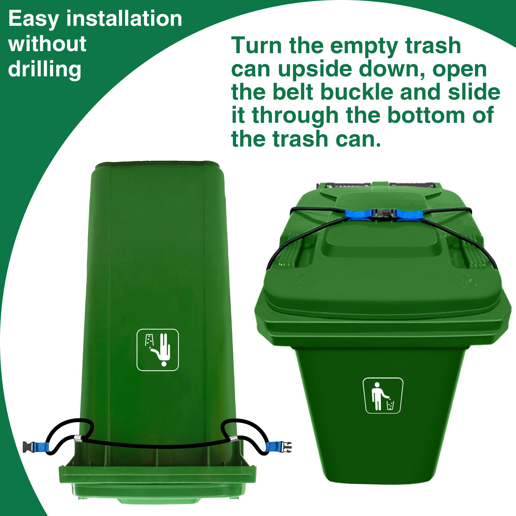 Trash Can Lock 2 PCS, Lid Lock for 30-50 Gal Outdoor Garbage Cans, Outdoor Trash Cans, Animal, Squirrel, Dog and Raccoon Proof