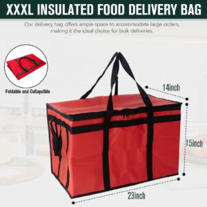 IVONNEY Insulated Food Delivery Bag, XXXL Food Warmer Bag, Commercial Catering Bag, Cooling Bag, Meal Delivery Bags, Thermal Bags for Hot Food - Insulated Reusable Grocery Bags (4 Pack, Red)