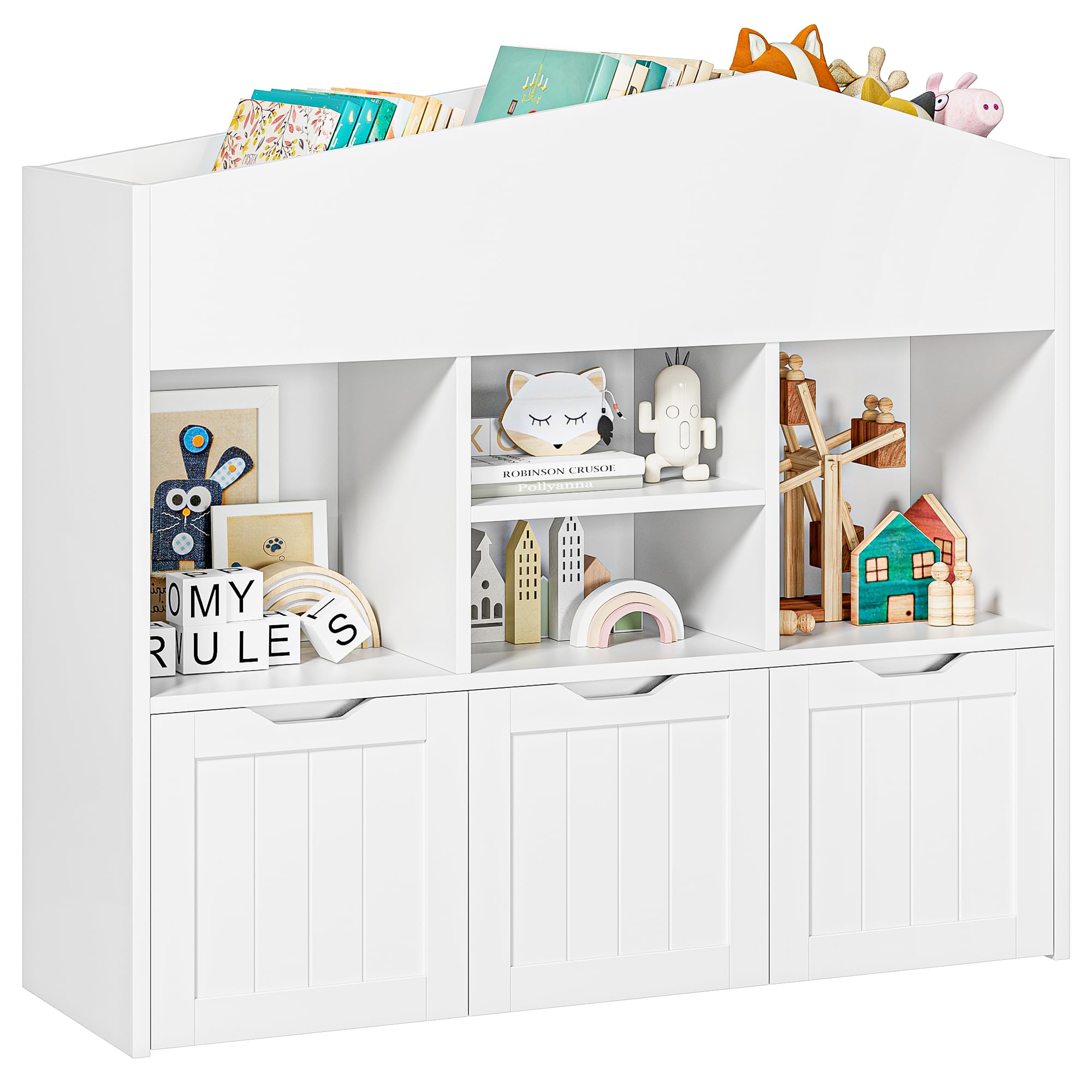 FOTOSOK Toy Storage Organizer with 3 Movable Drawers, Toy Organizers and Storage with Concealed Wheels and 7 Cubbies, Toy Storage Kids Storage Organization, Playroom Furniture, White