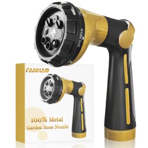 fanhao garden hose nozzle heavy duty, 100% metal water hose sprayer with 8 spray patterns, high pressure spray nozzle thumb control on off valve for outdoor lawn & plant watering, car & pet washing